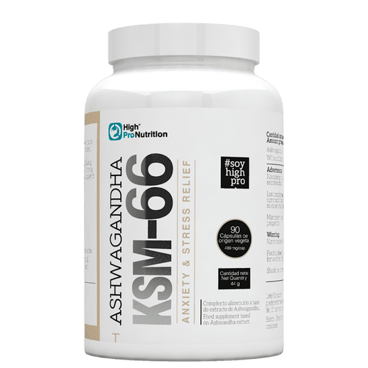 High Pro Ashwagandha KSM-66 90 cápsulas - Reduce el estrés, mejora energía, enfoque y bienestar con extracto de raíz pura de ashwagandha. Ideal para todos.